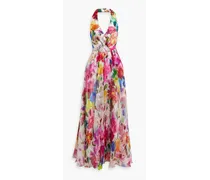 Floral-print silk-organza halterneck gown - Pink