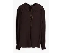 Gathered silk crepe de chine blouse - Brown