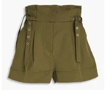 Belted cotton and linen-blend shorts - Green