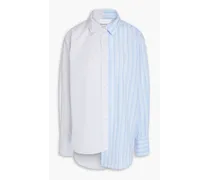 Asymmetric two-tone striped cotton-poplin shirt - Blue