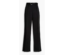 Belted satin-twill wide-leg pants - Black