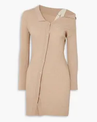 Jacquemus Colin asymmetric ribbed wool-blend mini dress - Neutral Neutral