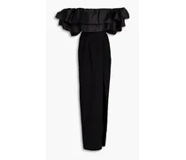 Off-the-shoulder shantung-paneled crepe maxi dress - Black