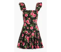 Alice Olivia - Ginny pleated floral-print cotton-blend poplin mini dress - Pink