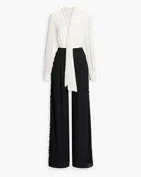 Mikael Aghal Draped two-tone crepe wide-leg jumpsuit - Black Black