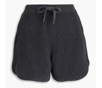 Sequin-embellished waffle-knit cotton-blend shorts - Gray