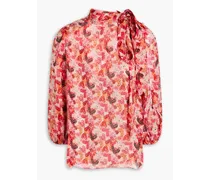 Bow-detailed printed silk-chiffon blouse - Pink