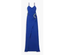 Embellished gathered wrap-effect stretch-jersey maxi dress - Blue