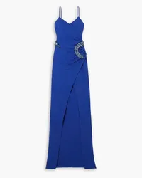 Balmain Embellished gathered wrap-effect stretch-jersey maxi dress - Blue Blue