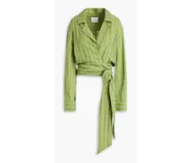 Vichy striped cupro wrap blouse - Green