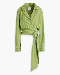 GALVAN Vichy striped cupro wrap blouse - Green Green