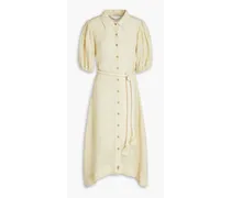 Pouf belted linen-blend gauze midi shirt dress - Neutral