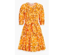 Roberta ruffled printed cotton-blend poplin mini dress - Orange