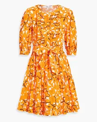 Diane von Furstenberg Roberta ruffled printed cotton-blend poplin mini dress - Orange Orange