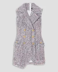 Balmain Asymmetric double-breasted frayed cotton-blend tweed mini dress - White White