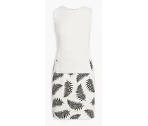 Printed cotton-blend bouclé-tweed mini dress - White
