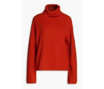 Ribbed cotton, wool and cashmere-blend turtleneck sweater - Red