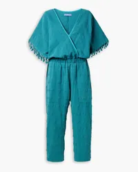 Paradised Merri wrap-effect fringed cotton jumpsuit - Blue Blue