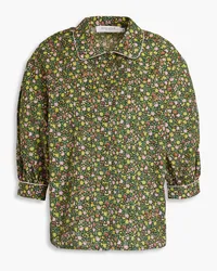 Kitsuné Floral-print cotton-poplin shirt - Green Green