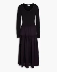 Theory Ribbed knit-paneled satin midi dress - Purple Purple