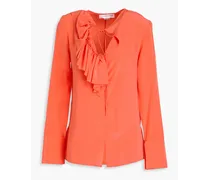 Ruffled silk crepe de chine blouse - Orange
