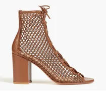 Leather and fishnet ankle boots - Brown