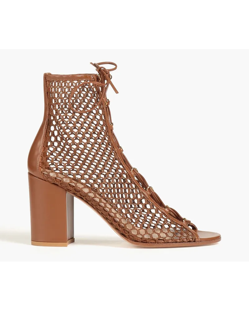 Gianvito Rossi Leather and fishnet ankle boots - Brown Brown