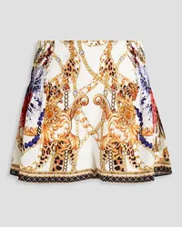 Camilla Gathered embellished printed silk crepe de chine shorts - White White