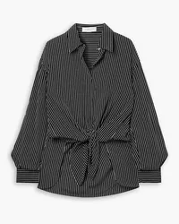 Michael Kors Tie-front striped silk-crepe de chine top - Black Black