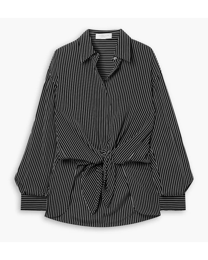 Michael Kors Tie-front striped silk-crepe de chine top - Black Black