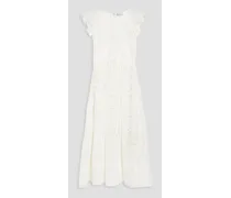 Gathered broderie anglaise cotton midi dress - White