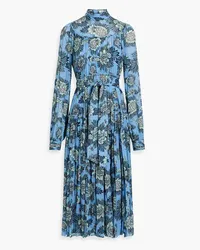 Diane von Furstenberg Kent pleated printed crepe de chine midi dress - Blue Blue