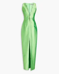 RASARIO Tulle-trimmed scalloped twill maxi dress - Green Green