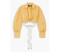Plidao cropped embellished cotton-blend poplin shirt - Yellow