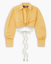 Jacquemus Plidao cropped embellished cotton-blend poplin shirt - Yellow Yellow