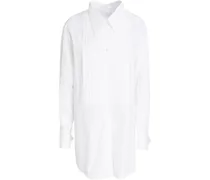 Pleated cotton-piqué and poplin shirt - White