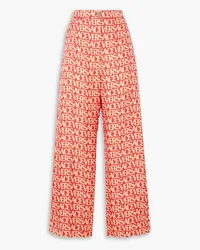 Versace Printed silk-twill wide-leg pants - Orange Orange