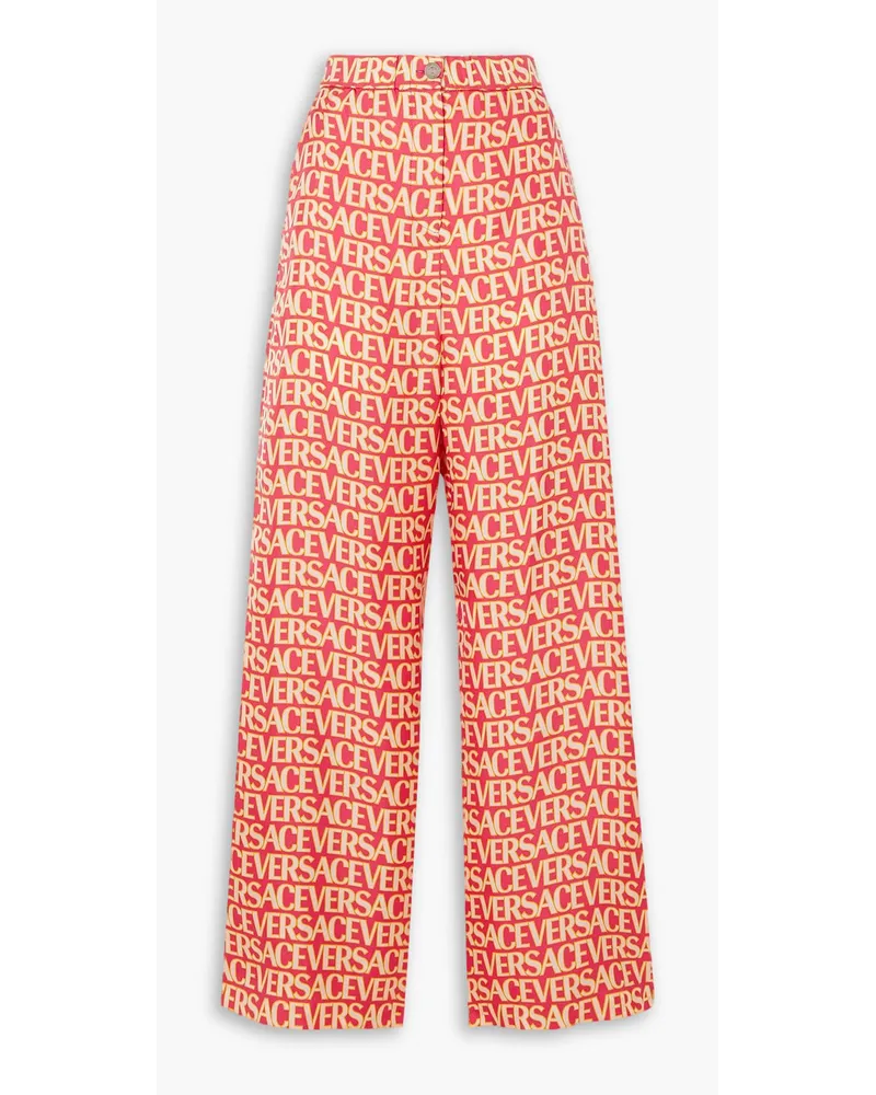 Versace Printed silk-twill wide-leg pants - Orange Orange