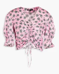 Maje Cropped printed satin top - Pink Pink