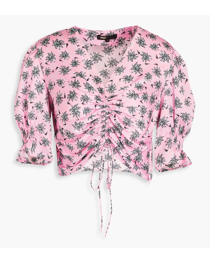 Maje Cropped printed satin top - Pink Pink