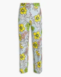 Tory Burch Floral-print crepe flared pants - Blue Blue