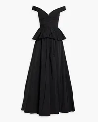 Marchesa Off-the-shoulder pleated ruffled taffeta gown - Black Black