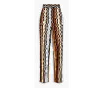 Metallic crochet-knit straight-leg pants - Brown