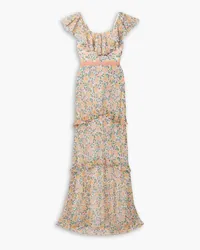 Saloni Ella ruffled floral-print silk-georgette maxi dress - Orange Orange