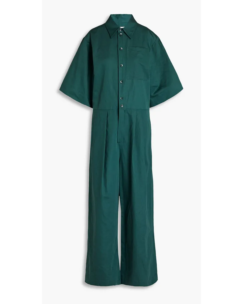 Cotton and linen-blend sateen jumpsuit - Green