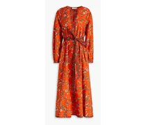 Floral-print cotton-poplin midi dress - Orange