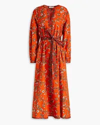 Tory Burch Floral-print cotton-poplin midi dress - Orange Orange