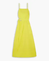 tibi Belted asymmetric cutout taffeta midi dress - Yellow Yellow