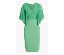 Wrap-effect chiffon-paneled crepe dress - Green