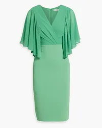 Badgley Mischka Wrap-effect chiffon-paneled crepe dress - Green Green